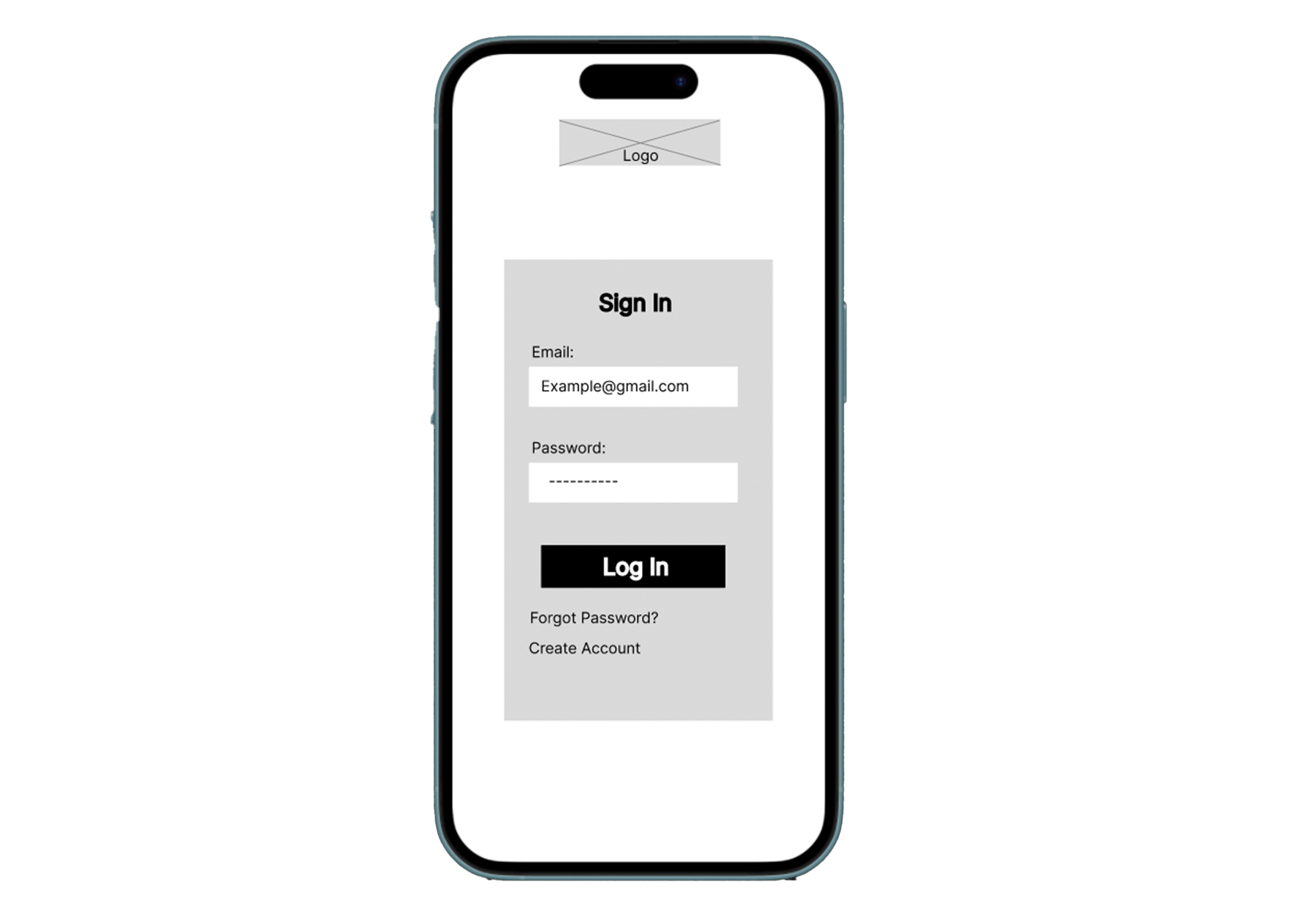 fin login screen mobile wireframe