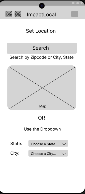 mobile wireframe choose location page