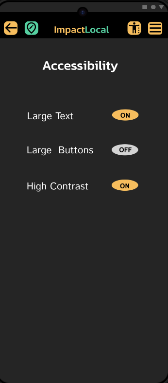 mobile maockup accessibility page (high contrast and large text)